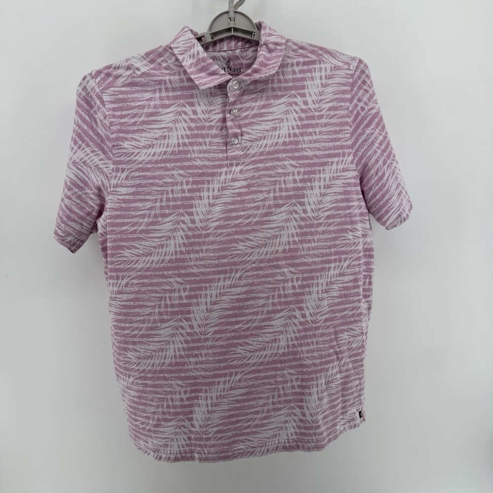 Nat Nast Luxury Originals Men's Polo Shirt XL Pink Cotton Blend Tropical Leaf